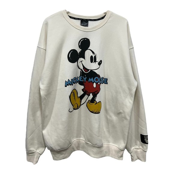Disney Tops - Disney Mickey Mouse Crewneck Sweatshirt Size XL NWT Fleece Lining Creme Ivory